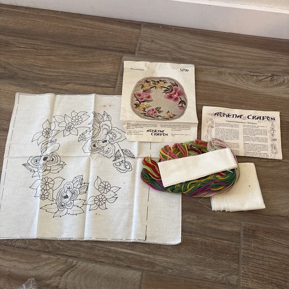 Athena Crafts Other - NOS Vintage 1976‎ Athena Round Pillow Peonies Flowers Crewel Needlepoint KIT 14"